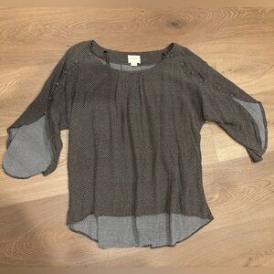 Brown Blouse Polka Dot Sz L Maeve Braxton Buttons